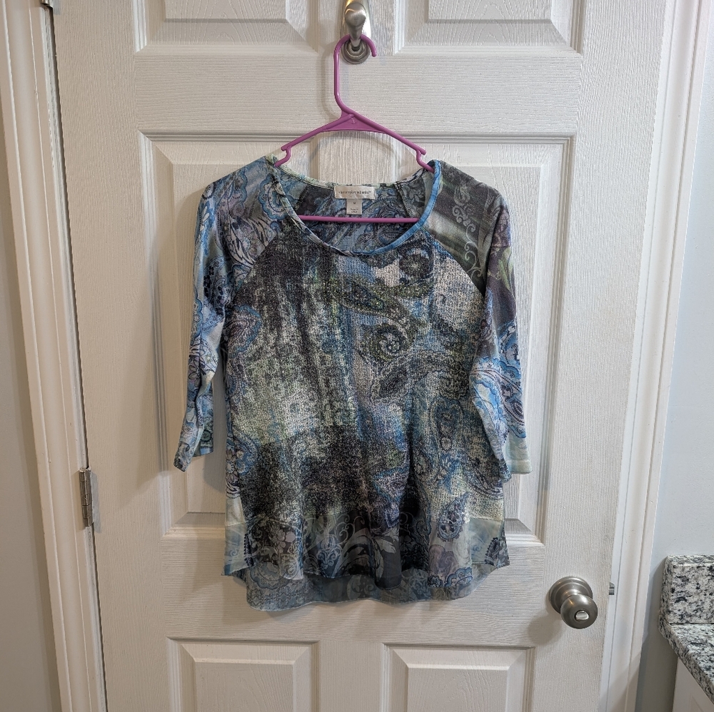 Christopher & Banks Paisley‎ Embellished 3/4 Sleeve Tunic Top -  Size M